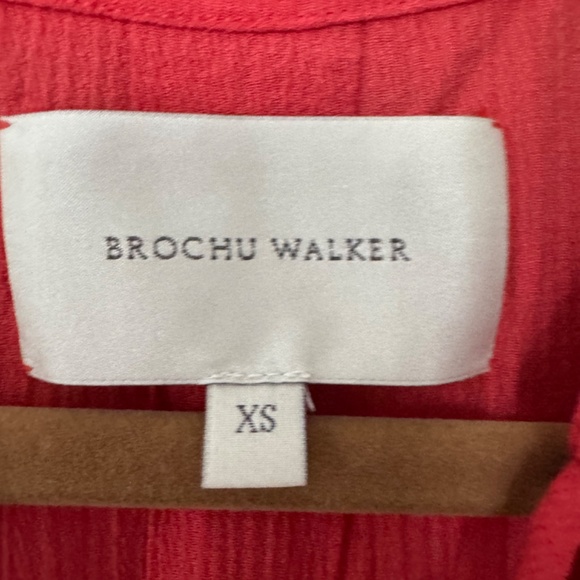 Brochu Walker Francine Crinkle Gauze Midi Dress Vermillion Red XS - Picture 5 of 8